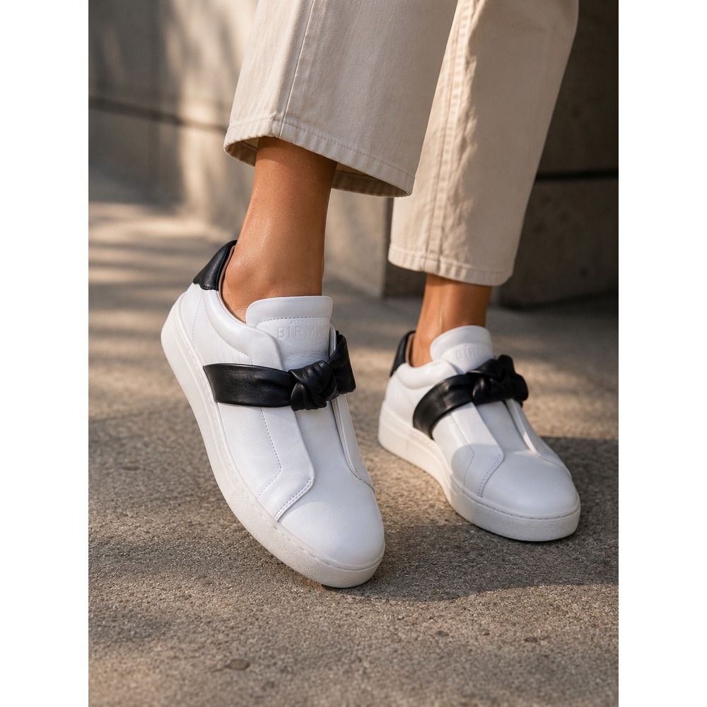 Alexandre Birman Clarita‎ White Leather Bow Sneakers Black Knot Size 40